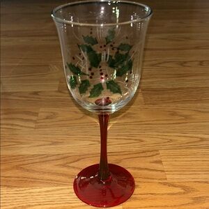 Gorham Holly Design Wine Glass with Red Stem absolutely stunning.